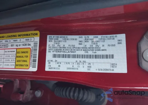 2020 Ford Ranger Lariat из США, поврежденный, VIN 1FTER4FH0LLA76921